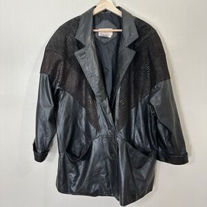 Vintage Venezia Women's Large Snake Print‎ Leather Trench Coat Jacket